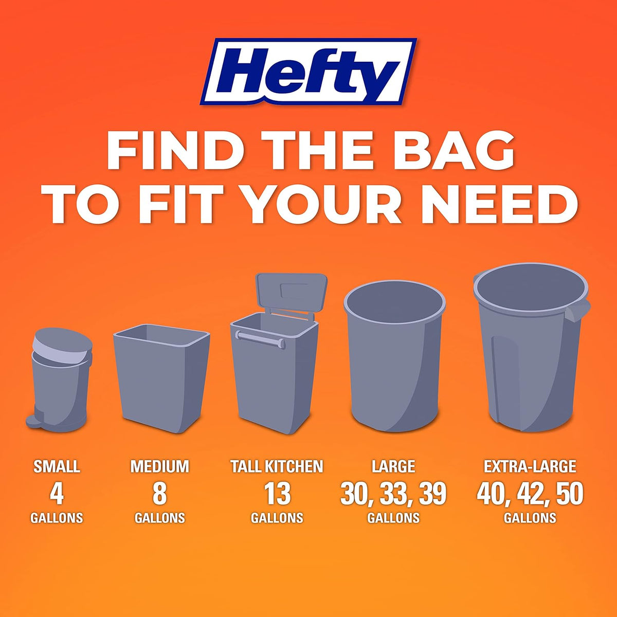 Hefty 8 Gallon Medium Trash Bags, White, Fabuloso Lavender Scent, 26ct
