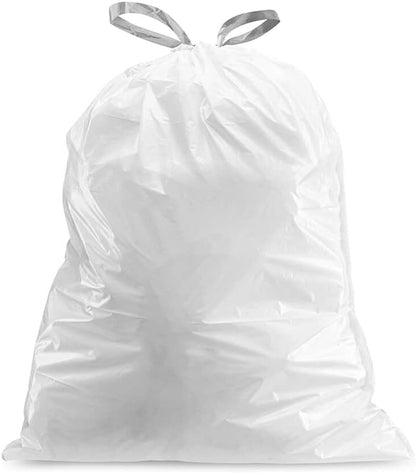 Plasticplace Custom Fit Trash Bags, Compatible with simplehuman Code G (100 Count) White Drawstring Garbage Liners 8 Gallon / 30 Liters, 17.5" x 28"