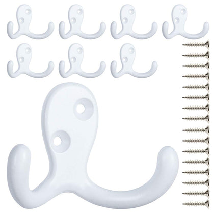 IBosins 8 Pack Silvery Double Prong Coat Hooks Wall Mounted with 16 Screws