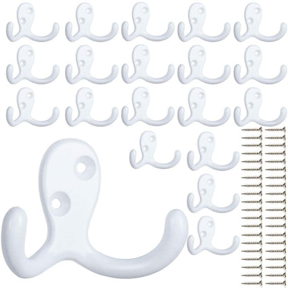 IBosins 8 Pack Silvery Double Prong Coat Hooks Wall Mounted with 16 Screws