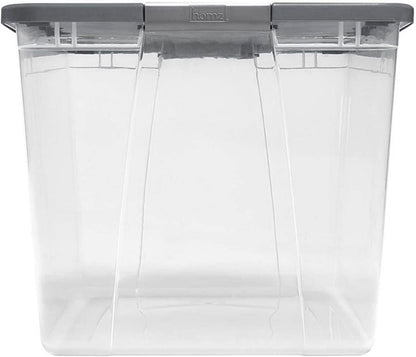 HOMZ Clear Plastic Storage Bin with Secure Latching Gray Lid, 64 Qt, 2 Pack