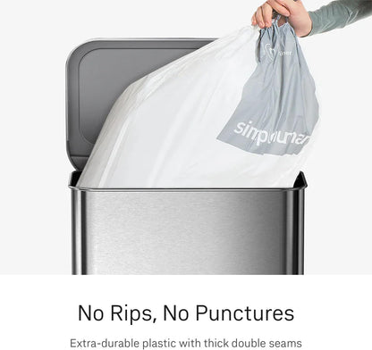 simplehuman Code J 100 Count Custom Fit Liners, Drawstring Kitchen Trash Bags, One-by-One Mess-Free Dispense, Extra Thick & Double Seamed, 50% PCR Plastic, 38-45 Liter / 10-12 Gallon, White