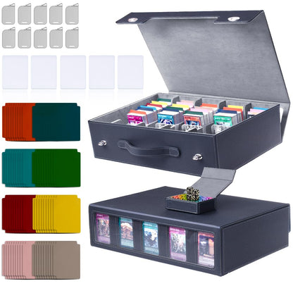 5-Row 3900+ Trading Card Storage Box for MTG, Card Deck Box with Snap-fit Design, 5 Card Sleeves, 10 Stoppers, 80 Dividers and 1 Dice Tray (Black-Red)