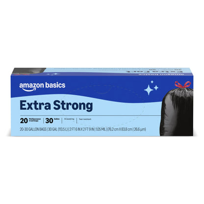 Amazon Basics Multipurpose Drawstring Trash Bags, 30 Gallon Capacity, Tear Resistant, 50 Count (Previously Solimo)