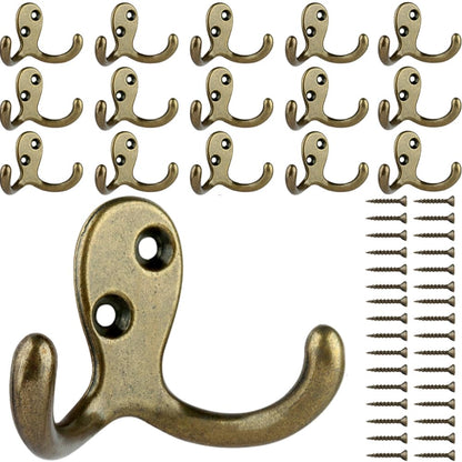 IBosins 8 Pack Silvery Double Prong Coat Hooks Wall Mounted with 16 Screws