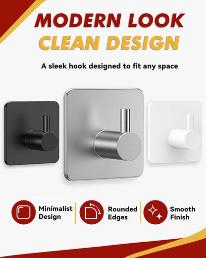 Auxmir Heavy Duty Adhesive Hooks, 5 Pack Stainless Steel Hook 22 lb, Silver