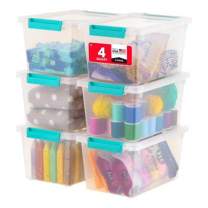 IRIS USA Storage Bins with Lids |Made in USA| 4 Qt - (6-Pack) - Clear