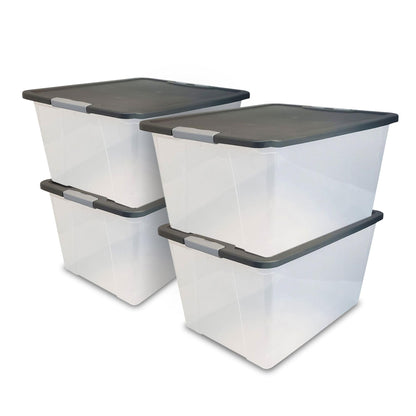 HOMZ Clear Plastic Storage Bin with Secure Latching Gray Lid, 64 Qt, 2 Pack