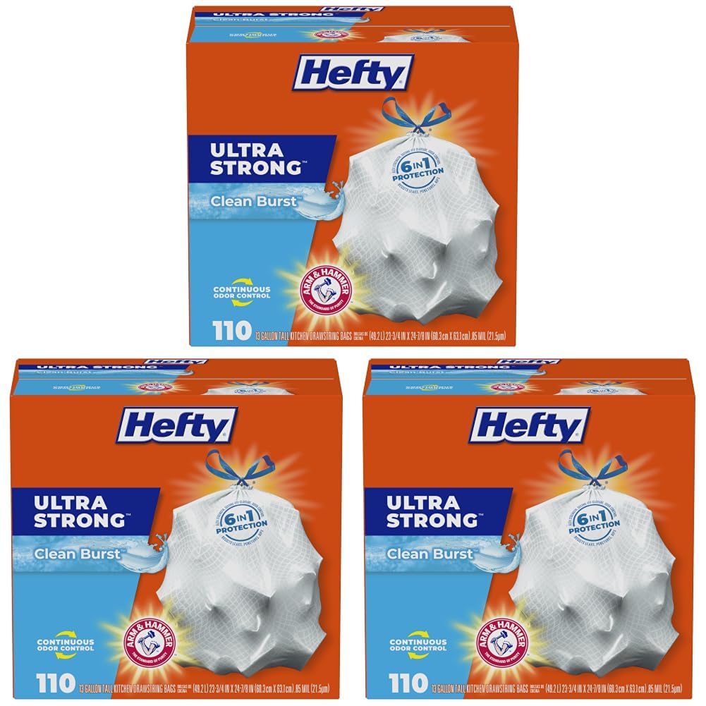 Hefty Ultra Strong 13 Gal Kitchen Trash Bags, Lavender Vanilla, 110ct