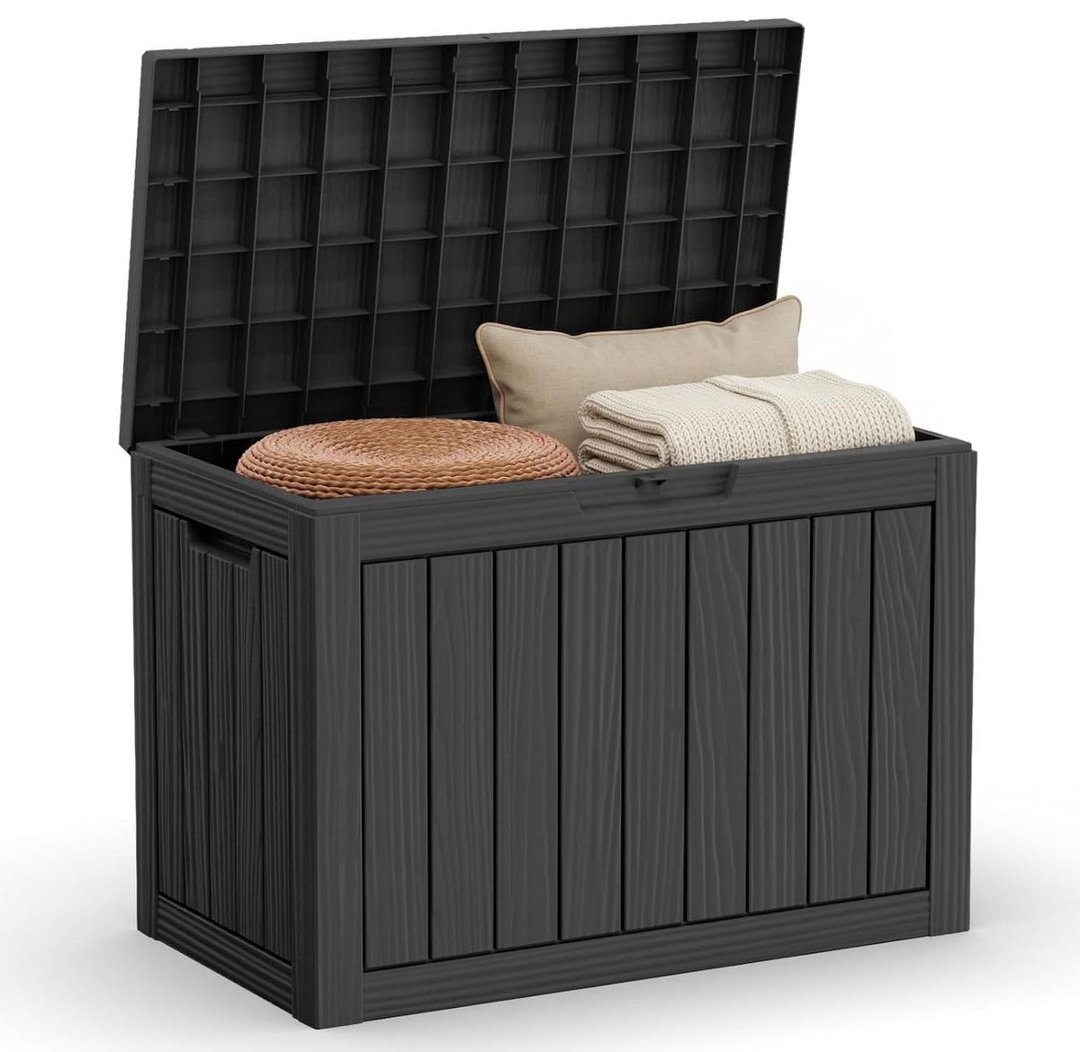 36 Gallon Outdoor Deck Box, Lockable Waterproof Outdoor Storage Boxes For Garden Tools,Indoor Cushions,Accessories Outside Storage Resin Weatherproof Container(Black)