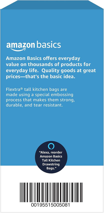 Amazon Basics Flextra Strength Tall Kitchen Drawstring Trash Bags, Fresh Scent, Tear Resistant, 13 Gallon, 120 Count