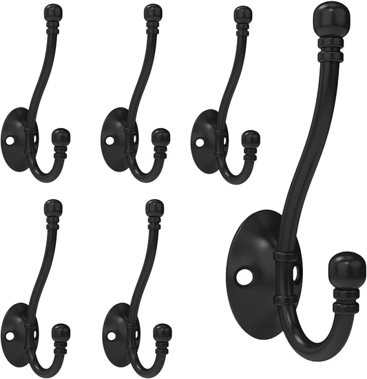 CBWLWJ 6 Pack Heavy Duty Wall Hooks for Hanging, Metal Coat Hooks Wall Mount, Easy to Install, Ideal for Living Room, Bathroom, Kitchen, Bedroom (Black)