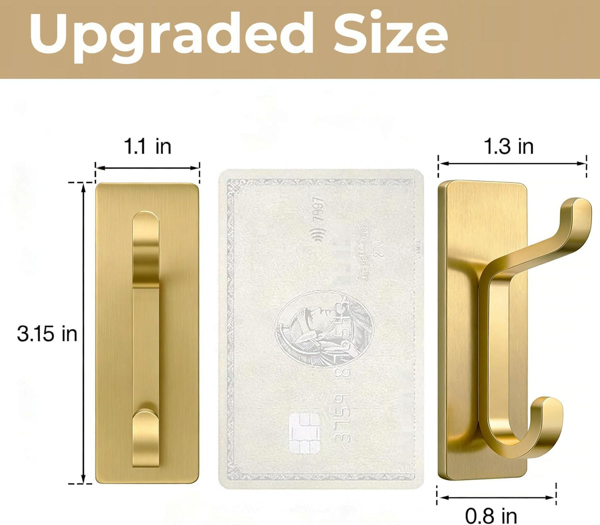 Self Adhesive Wall Hooks for Hanging: Extra Strong 13 LB, Hook for Coat, Towel in Bathrooms, Shower, Kitchen, Wall, Door Hook, Brushed Gold 4 Pack