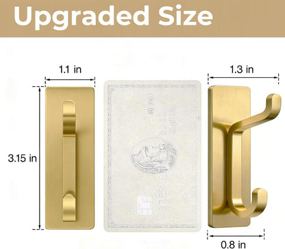Self Adhesive Wall Hooks for Hanging: Extra Strong 13 LB, Hook for Coat, Towel in Bathrooms, Shower, Kitchen, Wall, Door Hook, Brushed Gold 4 Pack