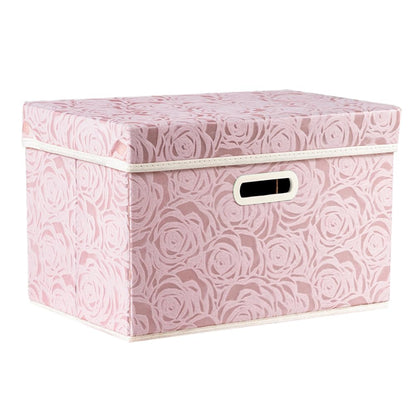 PRANDOM Larger Collapsible Storage Bin with Lid [1-Pack] Fabric Decorative Storage Box Cube Organizer Container Baskes with Handles Divider for Bedroom Closet Living Room Pink 17.7x11.8x11.8 Inch