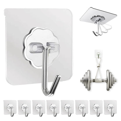 DDMY Adhesive Wall Hooks Clear 50lb(Max) Heavy Duty Hanging Sticky-10 Pack