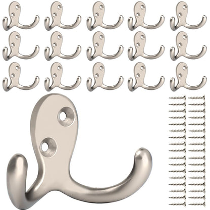 IBosins 8 Pack Silvery Double Prong Coat Hooks Wall Mounted with 16 Screws