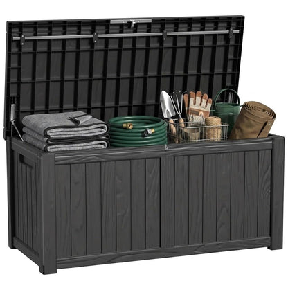 36 Gallon Outdoor Deck Box, Lockable Waterproof Outdoor Storage Boxes For Garden Tools,Indoor Cushions,Accessories Outside Storage Resin Weatherproof Container(Black)