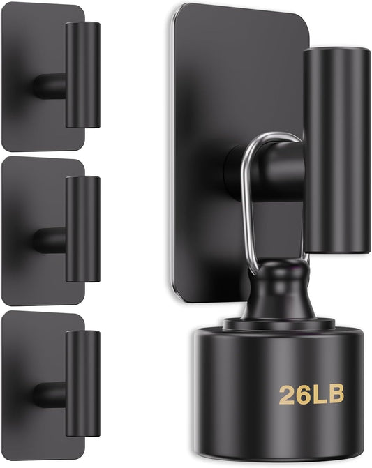 Aikzik 4 Pack Large Heavy Duty Wall Hooks - 26lb Max, Stainless Steel Adhesive Towel Hooks for Hanging Towel, Coat, Robe, Sticky Towel Holder for Wall Mount in Bathroom, Kitchen, Shower, Matte Black