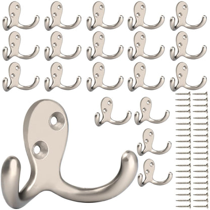 IBosins 8 Pack Silvery Double Prong Coat Hooks Wall Mounted with 16 Screws