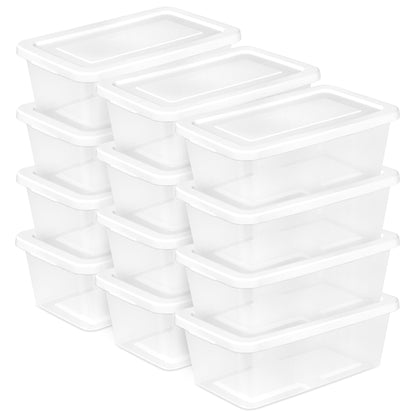 Sterilite Storage Boxes, Stackable Clear Plastic Bins, 6 Quart, 12-Pack