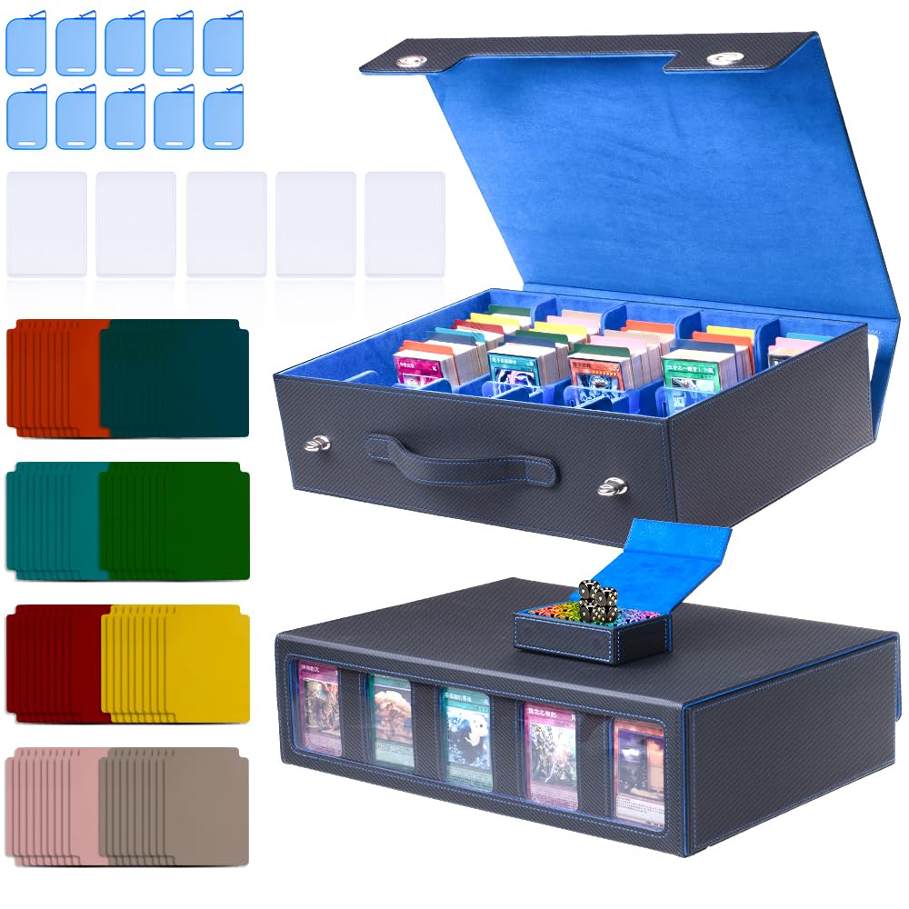 5-Row 3900+ Trading Card Storage Box for MTG, Card Deck Box with Snap-fit Design, 5 Card Sleeves, 10 Stoppers, 80 Dividers and 1 Dice Tray (Black-Red)