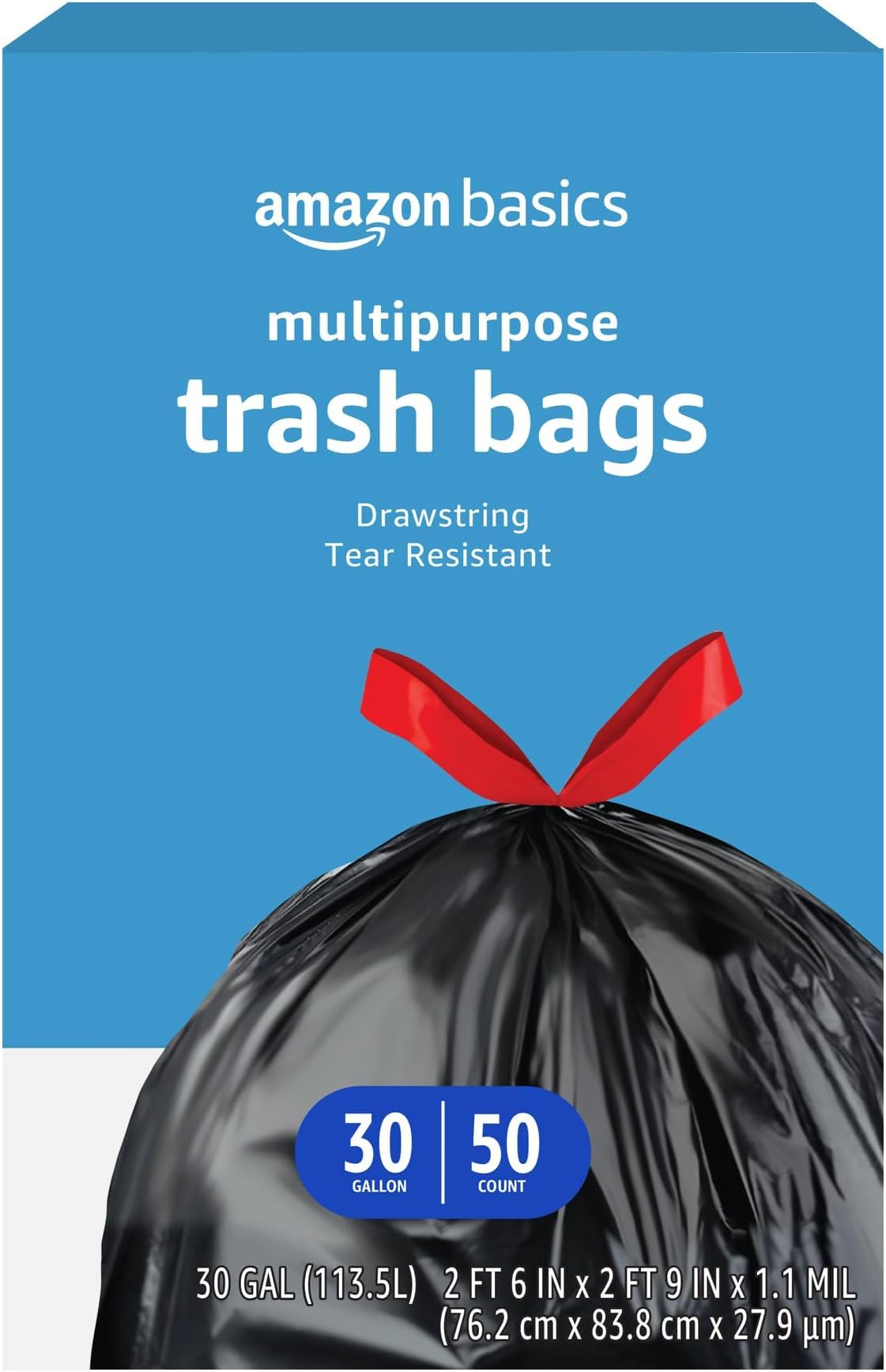Amazon Basics Multipurpose Drawstring Trash Bags, 30 Gallon, 20 Count, Pack of 1, Packaging May Vary
