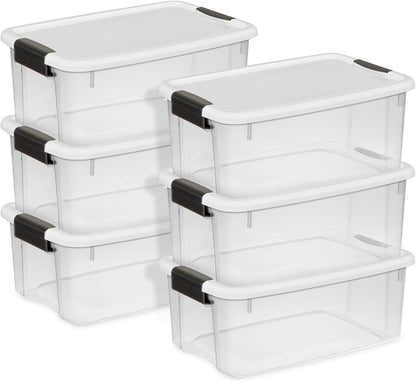 Sterilite Ultra Latch Box with Lids for Home and Office, 18 Quart, 6-Pack