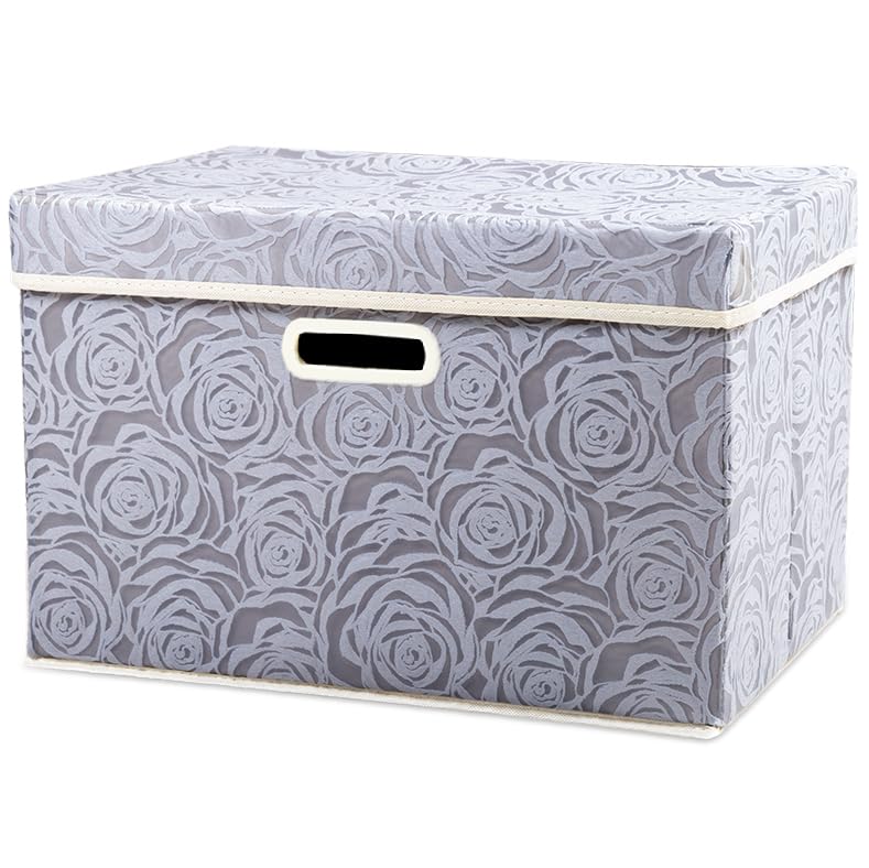 PRANDOM Larger Collapsible Storage Bin with Lid [1-Pack] Fabric Decorative Storage Box Cube Organizer Container Baskes with Handles Divider for Bedroom Closet Living Room Pink 17.7x11.8x11.8 Inch