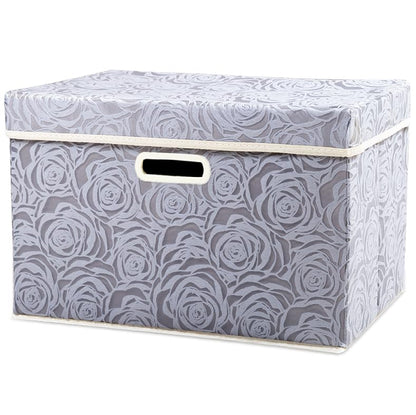 PRANDOM Larger Collapsible Storage Bin with Lid [1-Pack] Fabric Decorative Storage Box Cube Organizer Container Baskes with Handles Divider for Bedroom Closet Living Room Pink 17.7x11.8x11.8 Inch