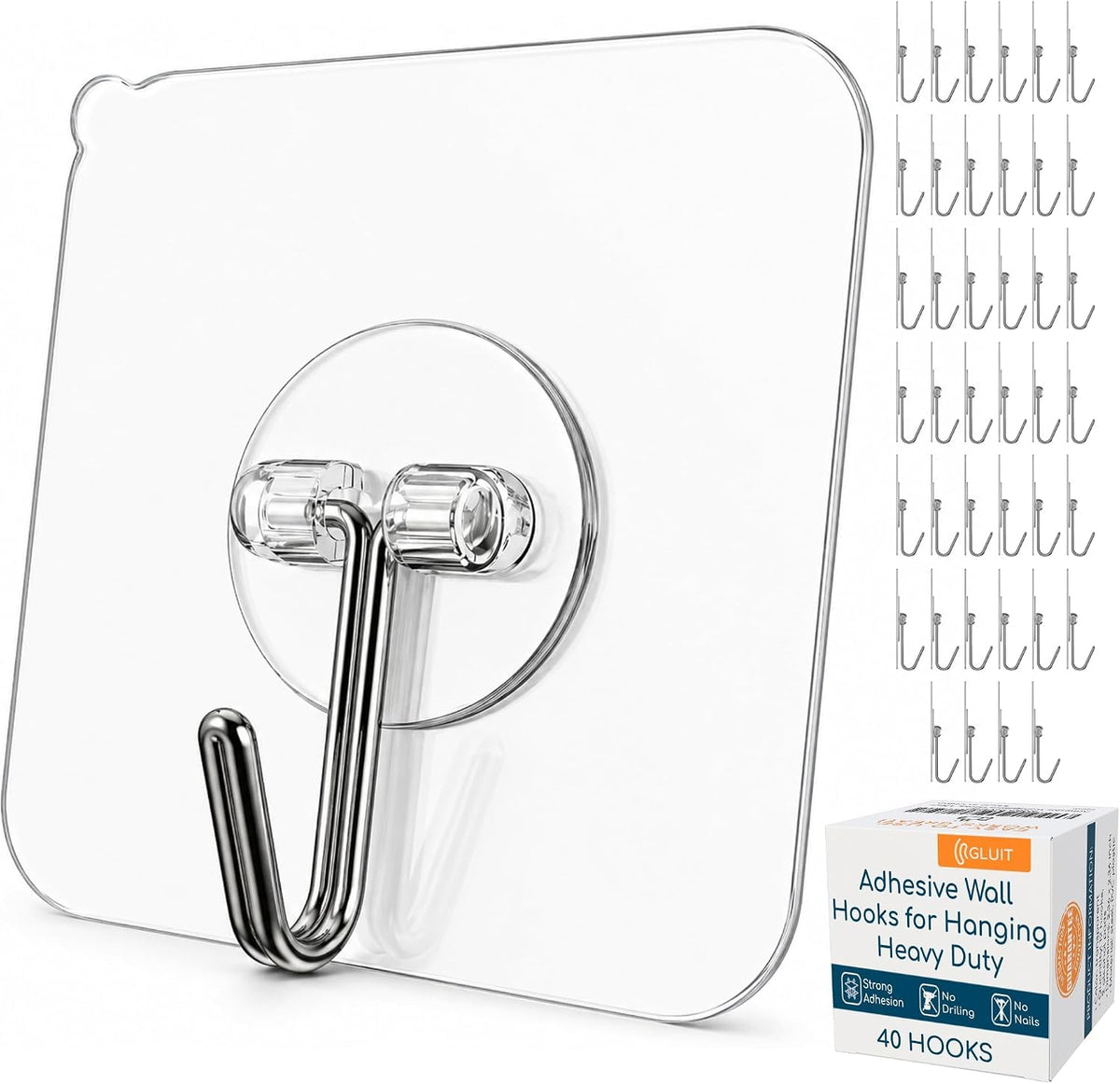 GLUIT Adhesive Wall Hooks for Hanging Heavy Duty No Drill, 22 lbs, 20 pcs