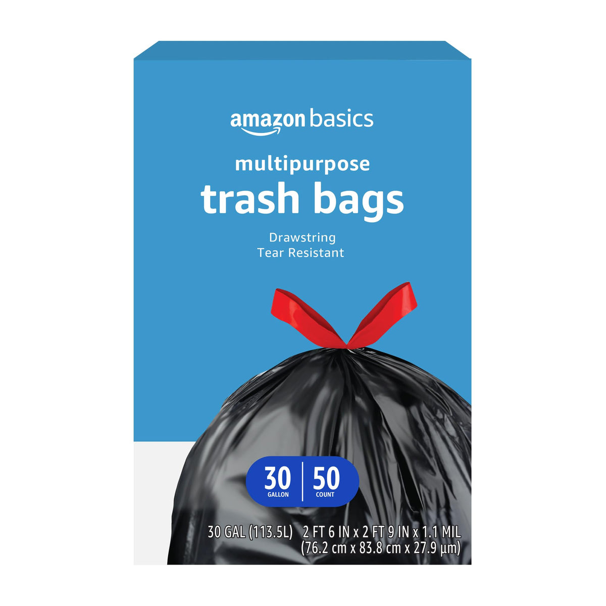 Amazon Basics Multipurpose Drawstring Trash Bags, 30 Gallon, 20 Count, Pack of 1, Packaging May Vary
