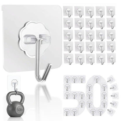 DDMY Adhesive Wall Hooks Clear 50lb(Max) Heavy Duty Hanging Sticky-10 Pack