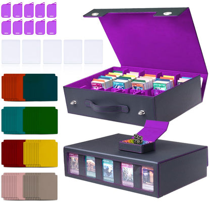 5-Row 3900+ Trading Card Storage Box for MTG, Card Deck Box with Snap-fit Design, 5 Card Sleeves, 10 Stoppers, 80 Dividers and 1 Dice Tray (Black-Red)