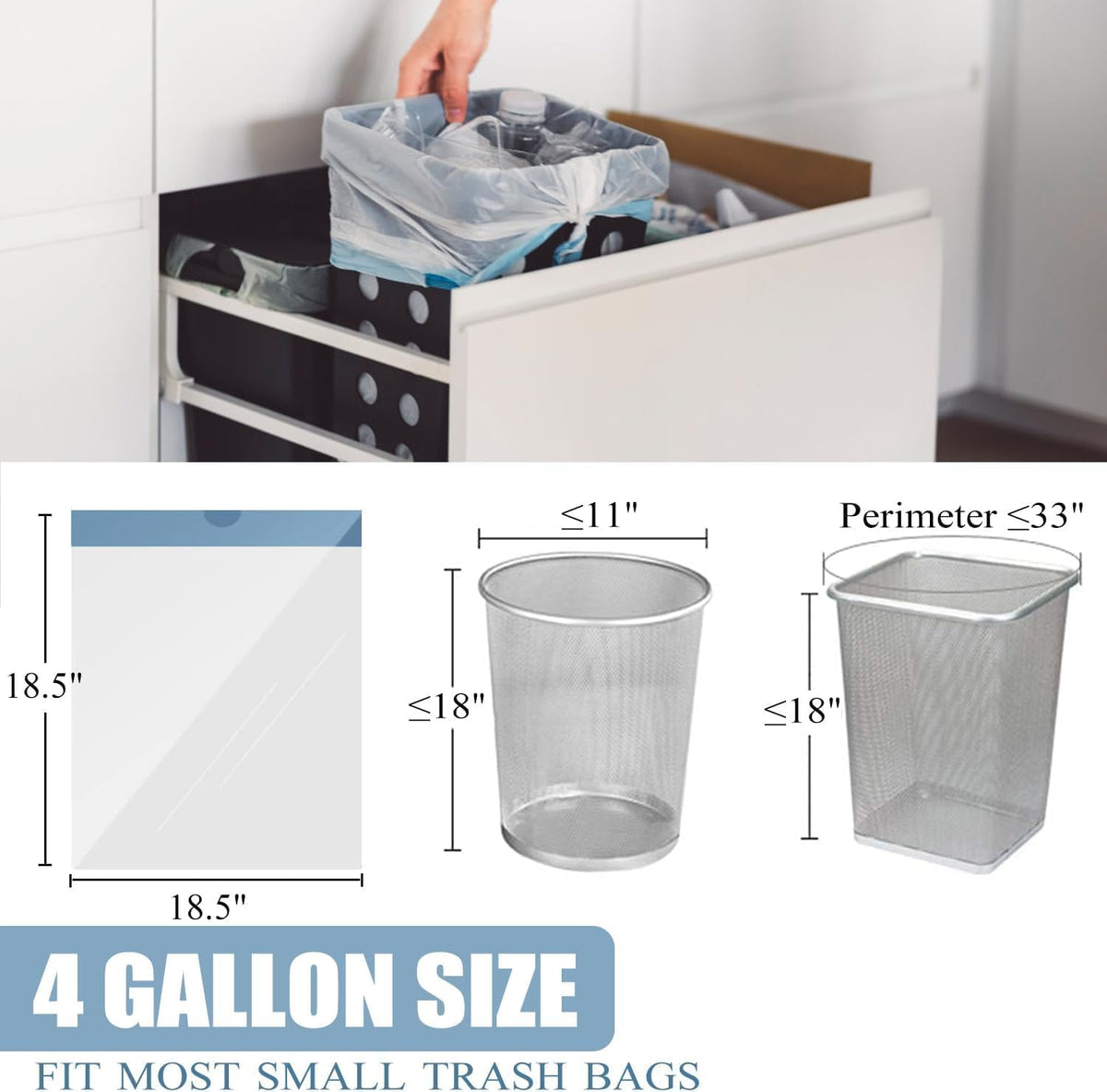 Small Trash Bags 4 Gallon - 150 Count Drawstring 4 Gallon Trash Bag, Tear-Free 4 Gal Small Garbage Bags for Office Bedroom Bathroom Trash Bags, Unscented White 4 Gal Trash Can Liners