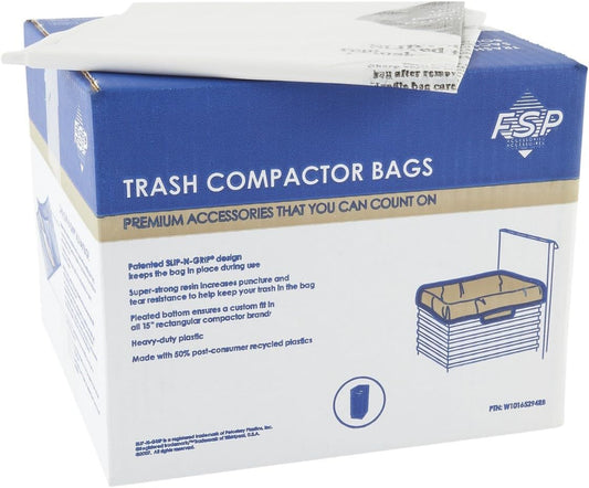 Whirlpool W10165294RB Genuine OEM Trash Compactor Bags, 60-Pack, 15-Inch, 2.5-Mil Heavy-Duty, Leak-Proof, Fits KitchenAid Maytag JennAir Kenmore