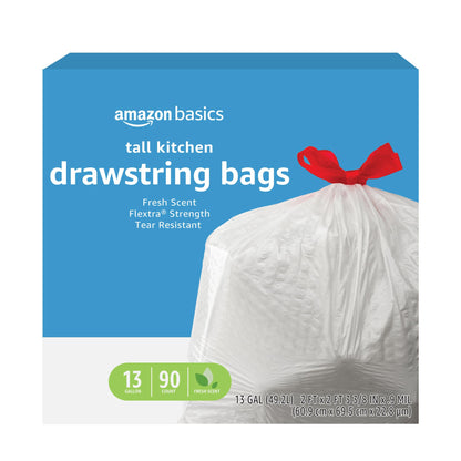 Amazon Basics Flextra Strength Tall Kitchen Drawstring Trash Bags, Fresh Scent, Tear Resistant, 13 Gallon, 120 Count