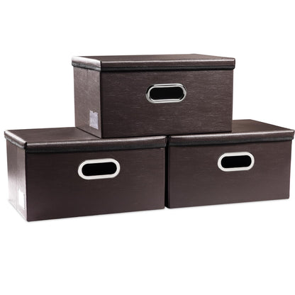 PRANDOM Large Collapsible Storage Bin with Lid [1-Pack] Leather Fabric Foldable Storage Box Organizer Containes Basket Cube with Cover for Home Bedroom Closet Office Nursery Black (17.7x11.8x11.8)