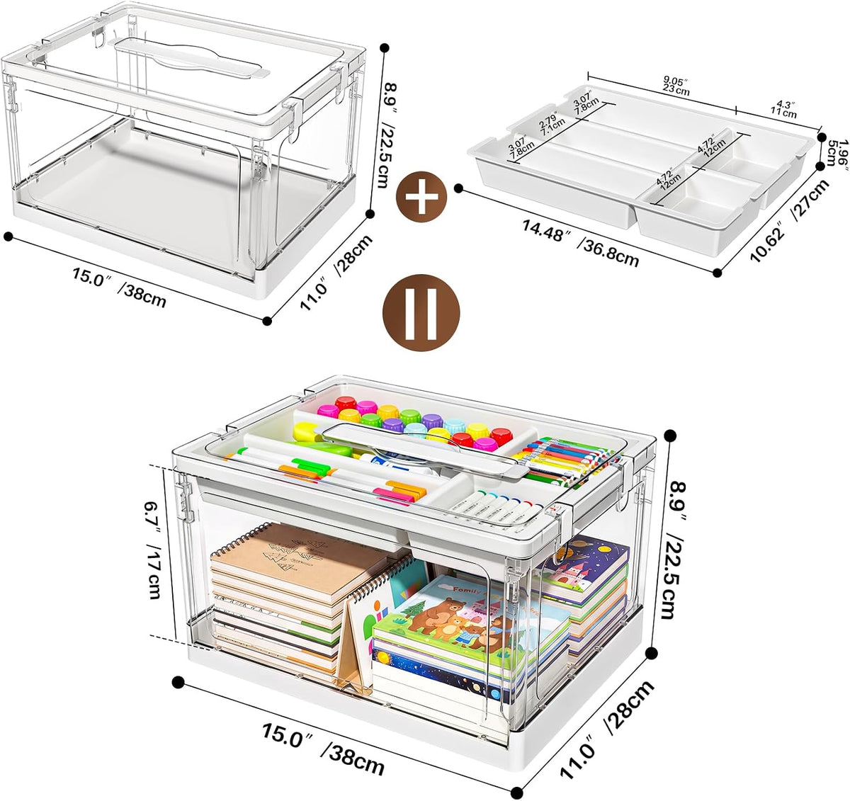 24QT 2Packs Clear Craft Organizers and Storage with Trays