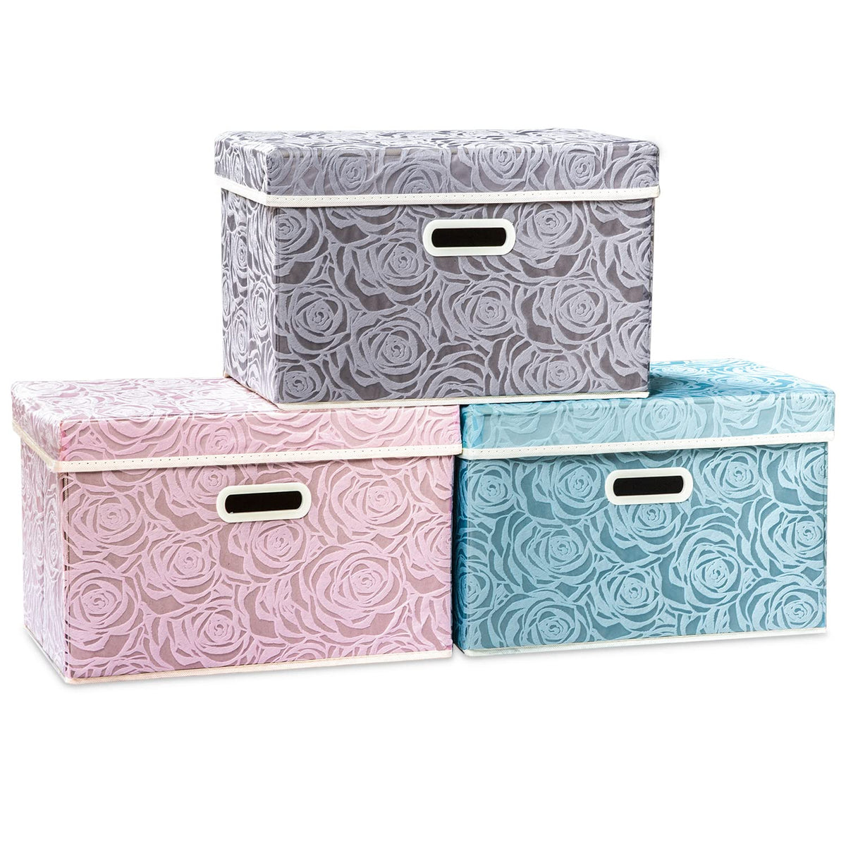 PRANDOM Larger Collapsible Storage Bin with Lid [1-Pack] Fabric Decorative Storage Box Cube Organizer Container Baskes with Handles Divider for Bedroom Closet Living Room Pink 17.7x11.8x11.8 Inch