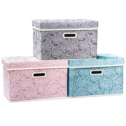 PRANDOM Larger Collapsible Storage Bin with Lid [1-Pack] Fabric Decorative Storage Box Cube Organizer Container Baskes with Handles Divider for Bedroom Closet Living Room Pink 17.7x11.8x11.8 Inch
