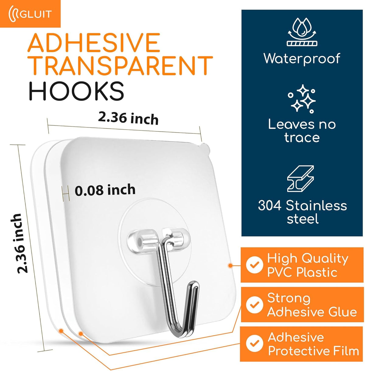 GLUIT Adhesive Wall Hooks for Hanging Heavy Duty No Drill, 22 lbs, 20 pcs