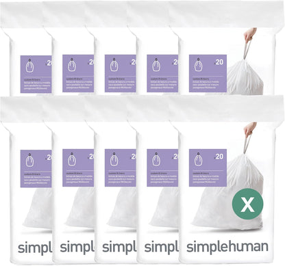 simplehuman Code X 60 Count, Dispenser Pack Custom Fit Liners, Drawstring Trash Bags, 80 Liter / 21.1 Gallon, White