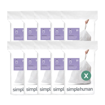 simplehuman Code X 60 Count, Dispenser Pack Custom Fit Liners, Drawstring Trash Bags, 80 Liter / 21.1 Gallon, White
