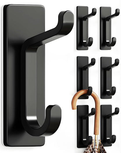 pickpiff 13LB Strong Stick-on Hooks for Coat & Towel, Black 6 Pack