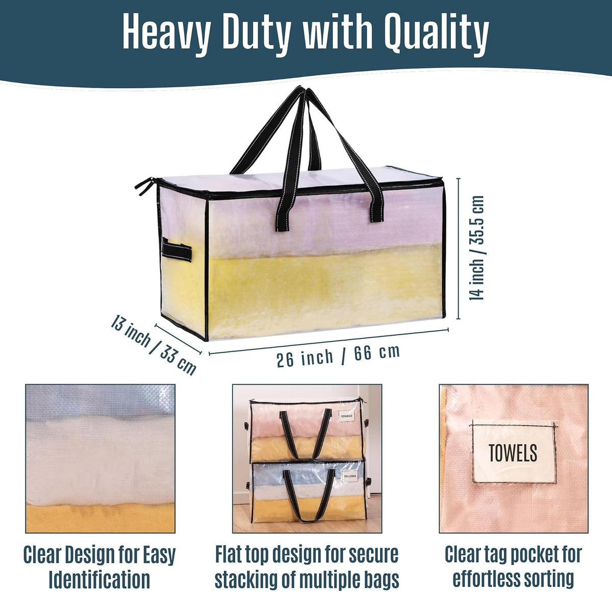 VENO Moving Bags, Storage Bags, Wide Open Top, Clear, 4 Pack