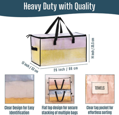 VENO Moving Bags, Storage Bags, Wide Open Top, Clear, 4 Pack