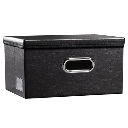 PRANDOM Large Collapsible Storage Bin with Lid [1-Pack] Leather Fabric Foldable Storage Box Organizer Containes Basket Cube with Cover for Home Bedroom Closet Office Nursery Black (17.7x11.8x11.8)