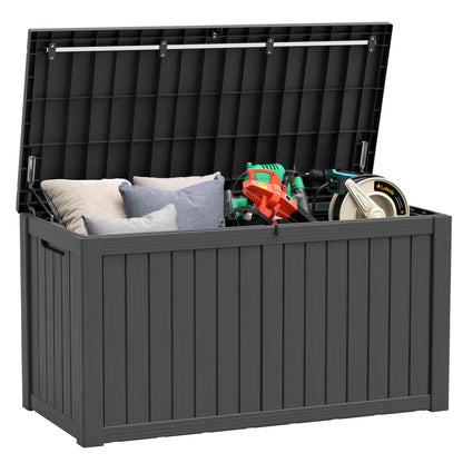 33 Gal Outdoor Storage Box Waterproof Lockable,Deck Box, Charcoal Black