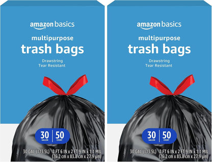 Amazon Basics Multipurpose Drawstring Trash Bags, 30 Gallon, 20 Count, Pack of 1, Packaging May Vary